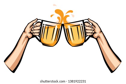 vector illustration of light beer mug in hand, isolated on white background
