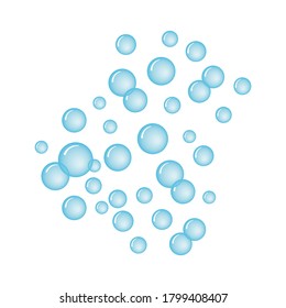 Vector illustration of light blue fizzy soda drink bubbles isolated on white background.