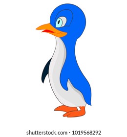 Vector illustration of a light blue penguin with an orange beak on a white background