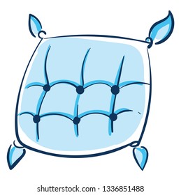 Ilustración vectorial de una almohada azul claro con botones azul oscuro fondo blanco.