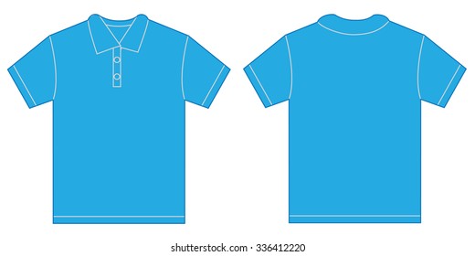 Vector illustration of light blue polo shirt, isolated front and back design template for men