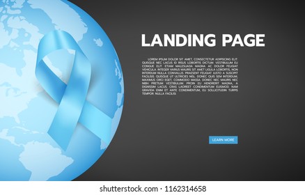 Vector illustration of light blue ribbon with planet. November - Prostate Cancer Awareness month. Men health awareness. Landing Page