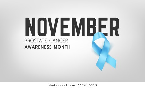 Vector illustration of light blue ribbon with text. November - Prostate Cancer Awareness month. Men health awareness.