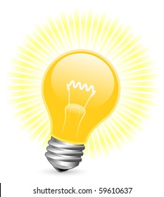 Vector illustration of light bulb with beams