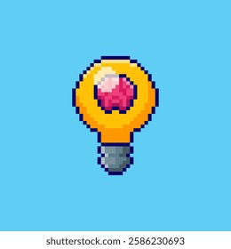 Vector Illustration of Light Bulb With Brain with Pixel Art Design, perfect for game assets themed designs