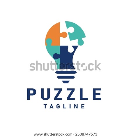 Vector illustration of a light bulb composed of interlocking puzzle pieces