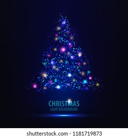 Vector illustration of light bulb decorate as shiny Christmas tree on dark background for Merry Christmas and New Year party.