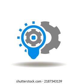 Vector illustration of light bulb with gear. Icon of WIP Work In Process. Symbol of Work In Progress.