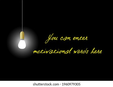 Ilustración vectorial de la bombilla de luz que brilla en la oscuridad, para palabras motivacionales fondo