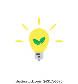 Vector illustration of a light bulb with a green check-marked leaf, representing sustainable and eco-friendly innovation.