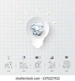 Vector illustration, light bulb idea with crumpled modern design template,infographic 