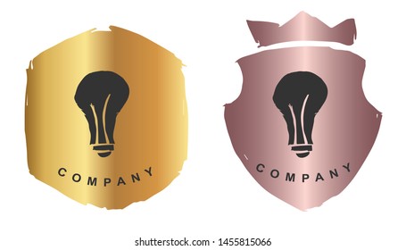 Vector Illustration of Light Bulb or Idea with Rose Gold and Gold Banner or Background. Graphic Design for Logo and T-shirt.