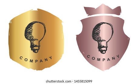 Vector Illustration of Light Bulb or Idea with Rose Gold and Gold Banner or Background. Graphic Design for Logo and T-shirt.
