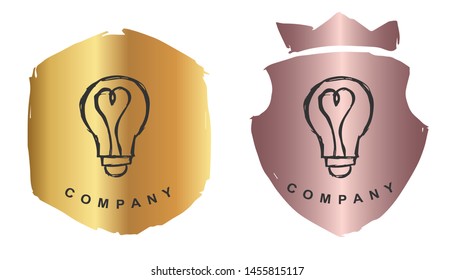 Vector Illustration of Light Bulb or Idea with Rose Gold and Gold Banner or Background. Graphic Design for Logo and T-shirt.