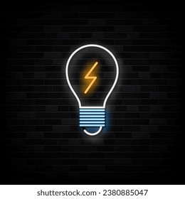 Vector illustration of light bulb and idea concept. Neon sign.