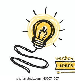 Vector illustration of light bulb isolated on white, ideas and creative process concept art