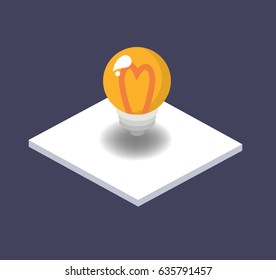 Ilustración vectorial. Icono plano isométrico de la bombilla. Concepto de negocio
