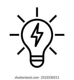 Ilustração vetorial de uma lâmpada elétrica com um raio no interior, representando ideias, criatividade e inovação