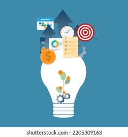 ilustración vectorial bombilla de luz inversión a largo plazo, inversión de tiempo, éxito lleva tiempo, beneficio de crecimiento, inversión financiera, planificación financiera, análisis de datos inversión 