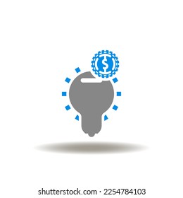 Ilustración vectorial de la caja de monederos de la bombilla con moneda. Icono del capital de riesgo. Símbolo de inicio.
