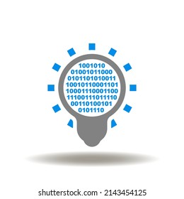 Vector illustration of light bulb with numbers 1 and 0. Icon of digital product. Symbol of digital disruption.