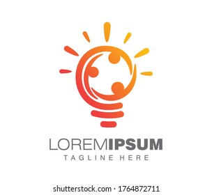A vector Illustration of Light Bulb People Logo Sign with 3 simple people icon in warm orange color scheme 