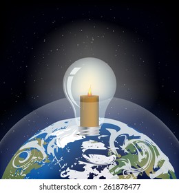 vector illustration light bulb in the planet earth