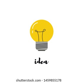 Vector illustration. Light bulb with rays shine. Energy and idea symbol.