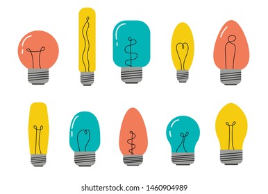Vector illustration. Light bulb with rays shine. Energy and idea symbol.