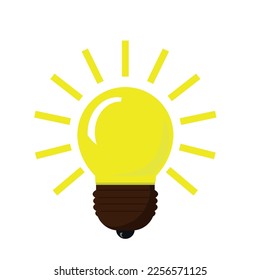 Vector illustration. Light bulb with rays shine. Energy and idea symbol. Decoration for greeting cards, patches, prints for clothes, badges, posters