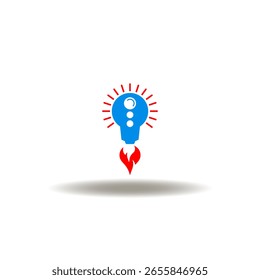 Ilustración vectorial de cohete de bombilla. Símbolo de inicio. Icono de lanzamiento de creatividad.