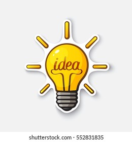 Vector illustration. light bulb with the word idea and shine. Cartoon sticker in comic style with contour. Decoration for greeting cards, posters, patches, prints for clothes, emblems