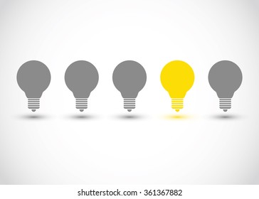 Vector illustration of light bulbs. Ideas and creative process concept art