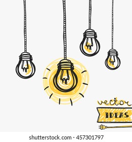 Vector illustration of light bulbs isolated on white, ideas and creative process concept art
