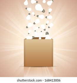 Vector illustration of light bulbs pouring into the box.