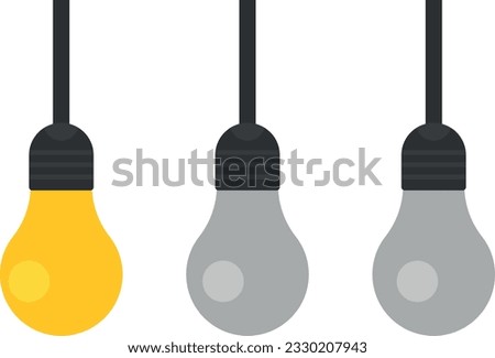 Vector illustration of light bulbs turned off and one light bulb on. Concept of creativity, intelligence and innovation.