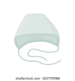 Vector illustration of a light children's cap with ties isolated on a white background. Hand drawing of a cute newborn bonnet hat, headdress.