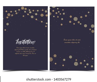 Vector Illustration Of Light Cords On A Dark Background. String Lights. Cheerful Party And Celebration