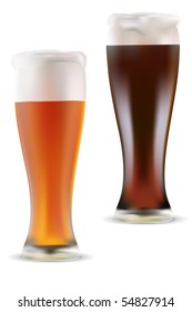 Vector illustration of light and dark beer on white background