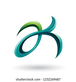 Vector Illustration of Light and Dark Green Curly Fish Tail Like Letters A and K isolated on a White Background