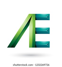Vector Illustration of Light and Dark Green Pyramid Like Dual Letters of A and E isolated on a White Background
