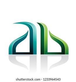 Vector Illustration of Light and Dark Green Bow-like Embossed Letters of A and B isolated on a White Background