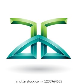 Ilustración vectorial de las letras A y G con relieve de color verde oscuro y claro aisladas en un fondo blanco