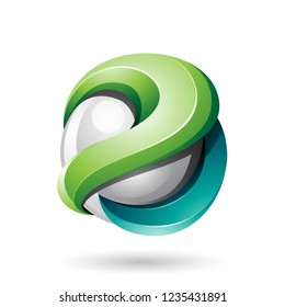 Vector Illustration of Light and Dark Green Bold Metallic Glossy 3d Sphere isolated on a White Background