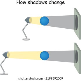 Vector illustration of Light Experiment Diagram Showing How a Shadow's Size Changes