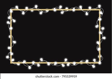 Vector Illustration Of Light Garland And Frame Isolated On Background. Glowing Light With Place For Text. Set Of Color String Christmas, New Year Garlands. Realistic Party Decoration With Transparency