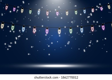 Ilustración vectorial de una guirnalda ligera sobre un fondo transparente.	
