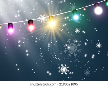 Ilustración vectorial de una guirnalda ligera sobre un fondo transparente.	