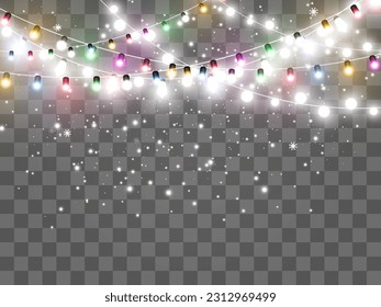 Ilustración vectorial de una guirnalda ligera sobre un fondo transparente.	