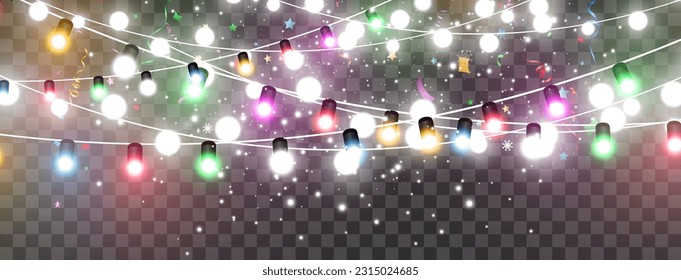 Vector illustration of a light garland on a transparent background.	